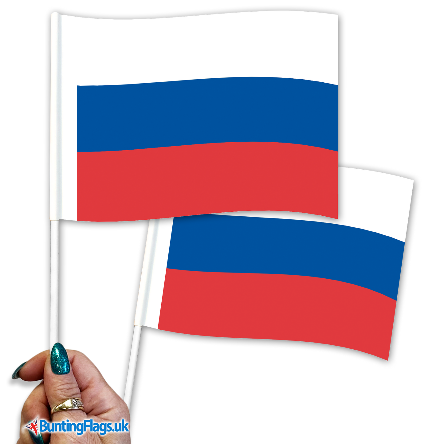 Russia hand waving flags