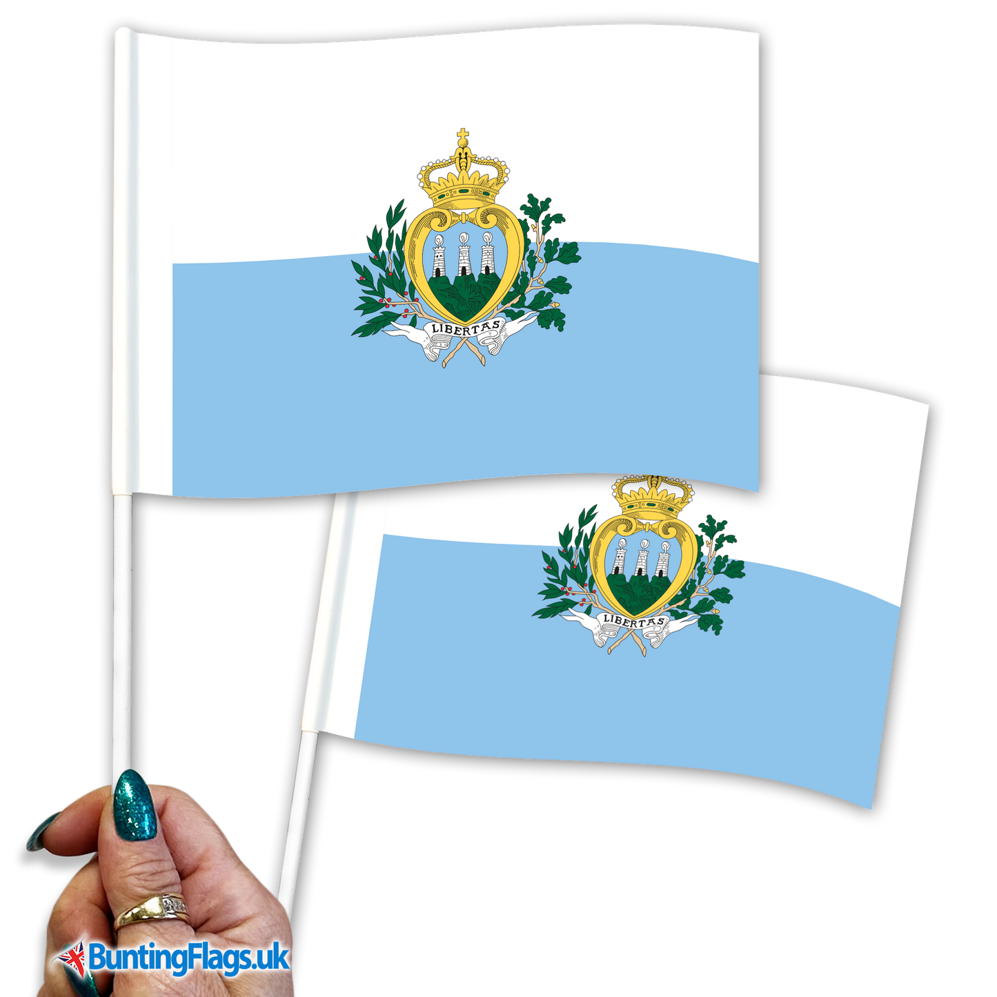 San Marino hand waving flags