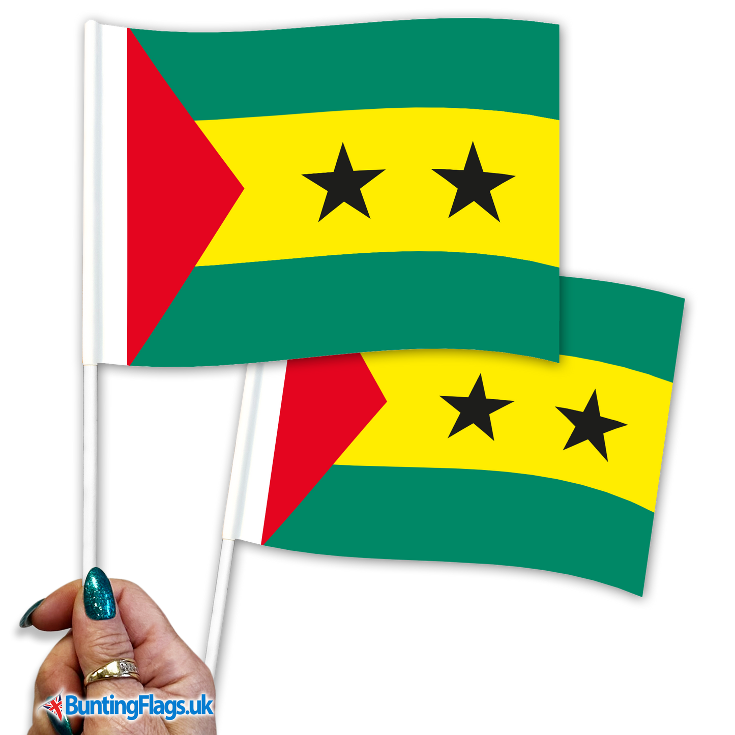 Sao Tome and Principe hand waving flags