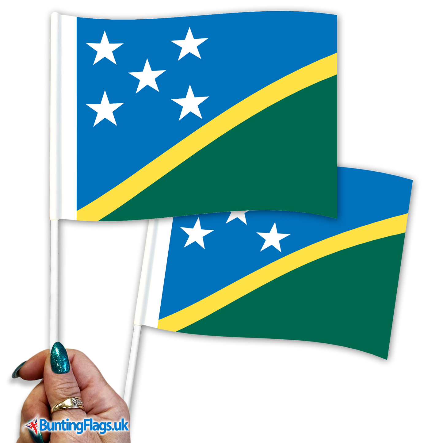 Solomon Islands hand waving flags