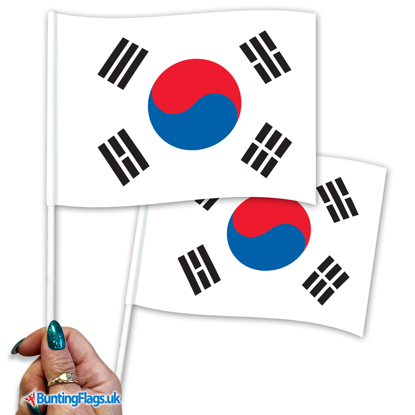 South Korea hand waving flags