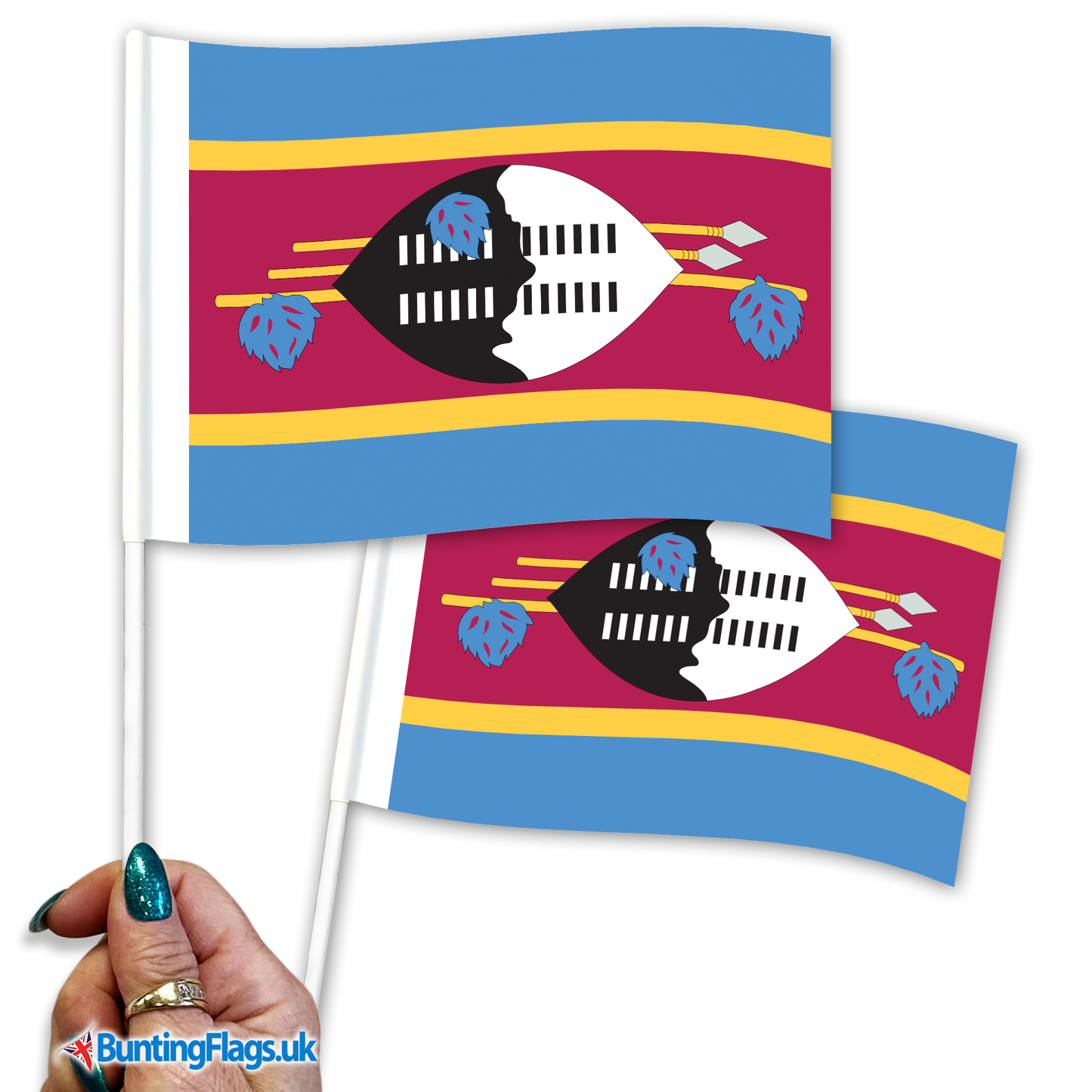 Eswatini (fmr. "Swaziland") hand waving flags