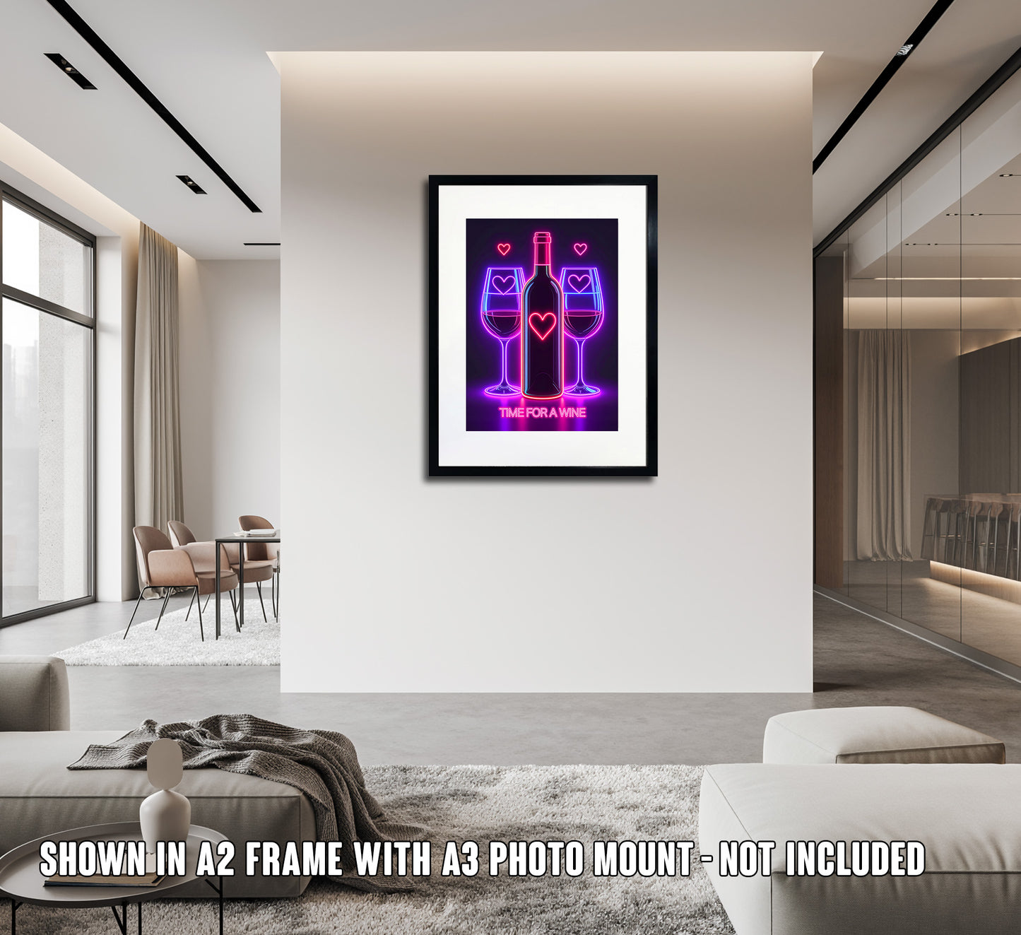 Time for Wine poster in a neon retro 80's Miami Vice style