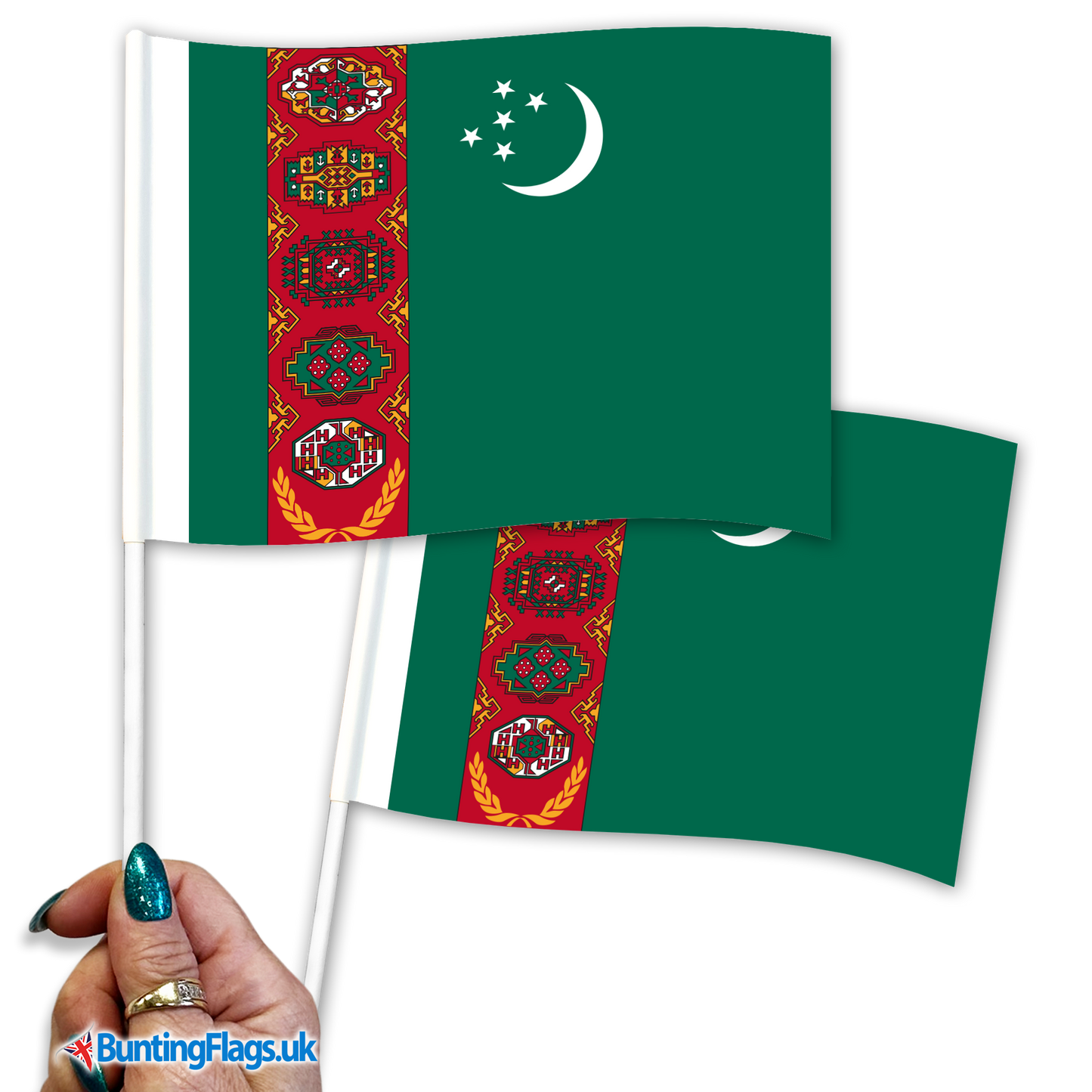 Turkmenistan hand waving flags