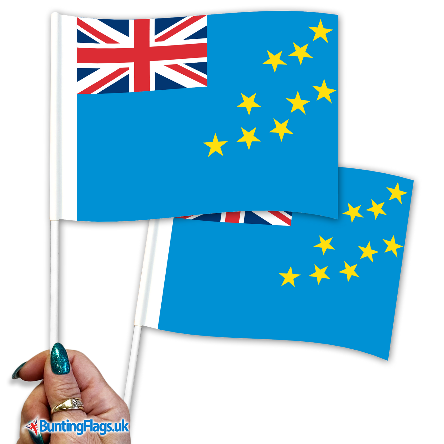Tuvalu hand waving flags