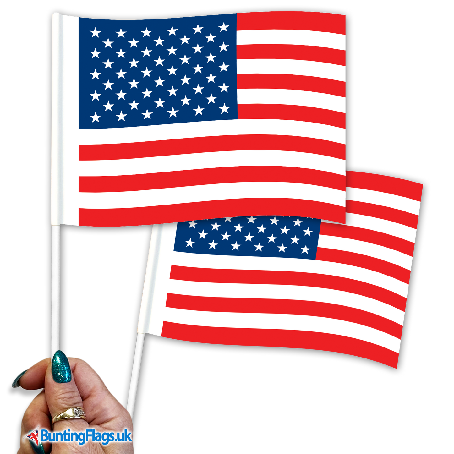 United States hand waving flags