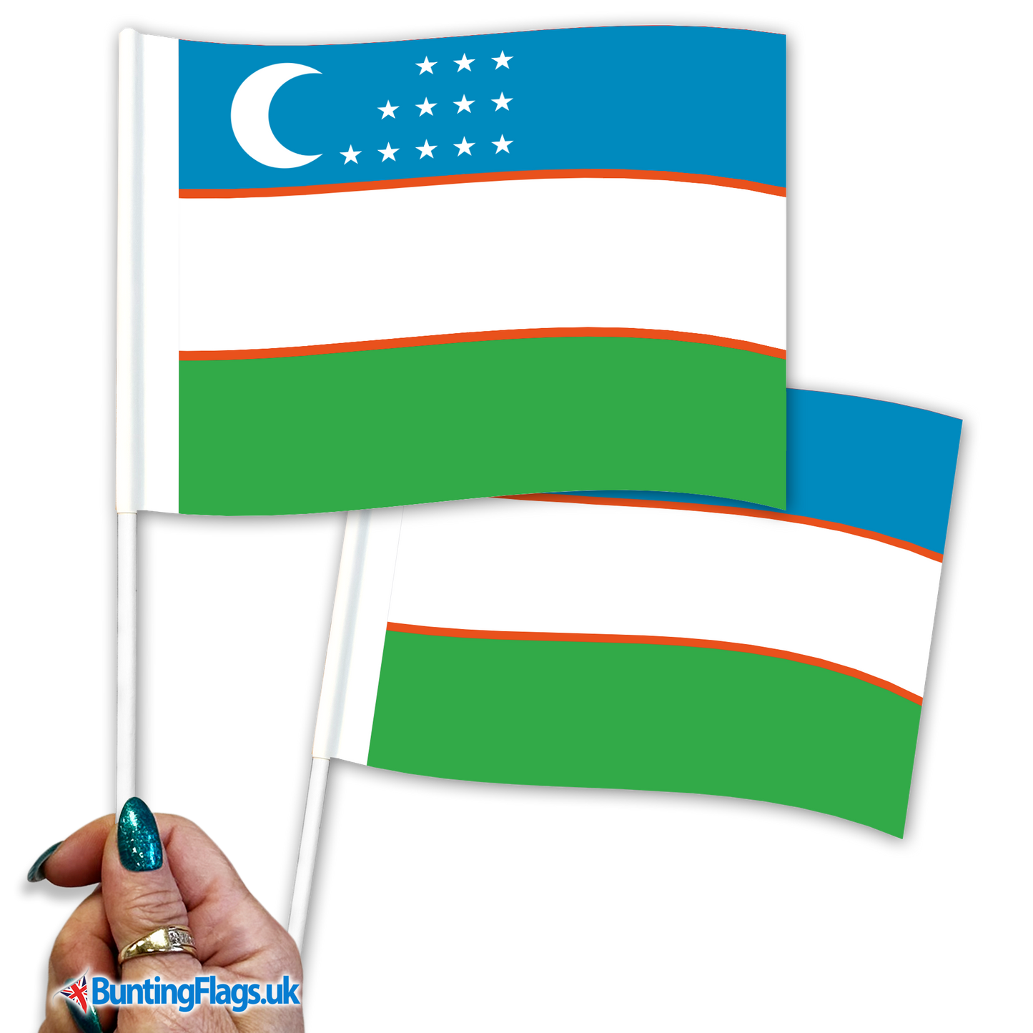Uzbekistan hand waving flags