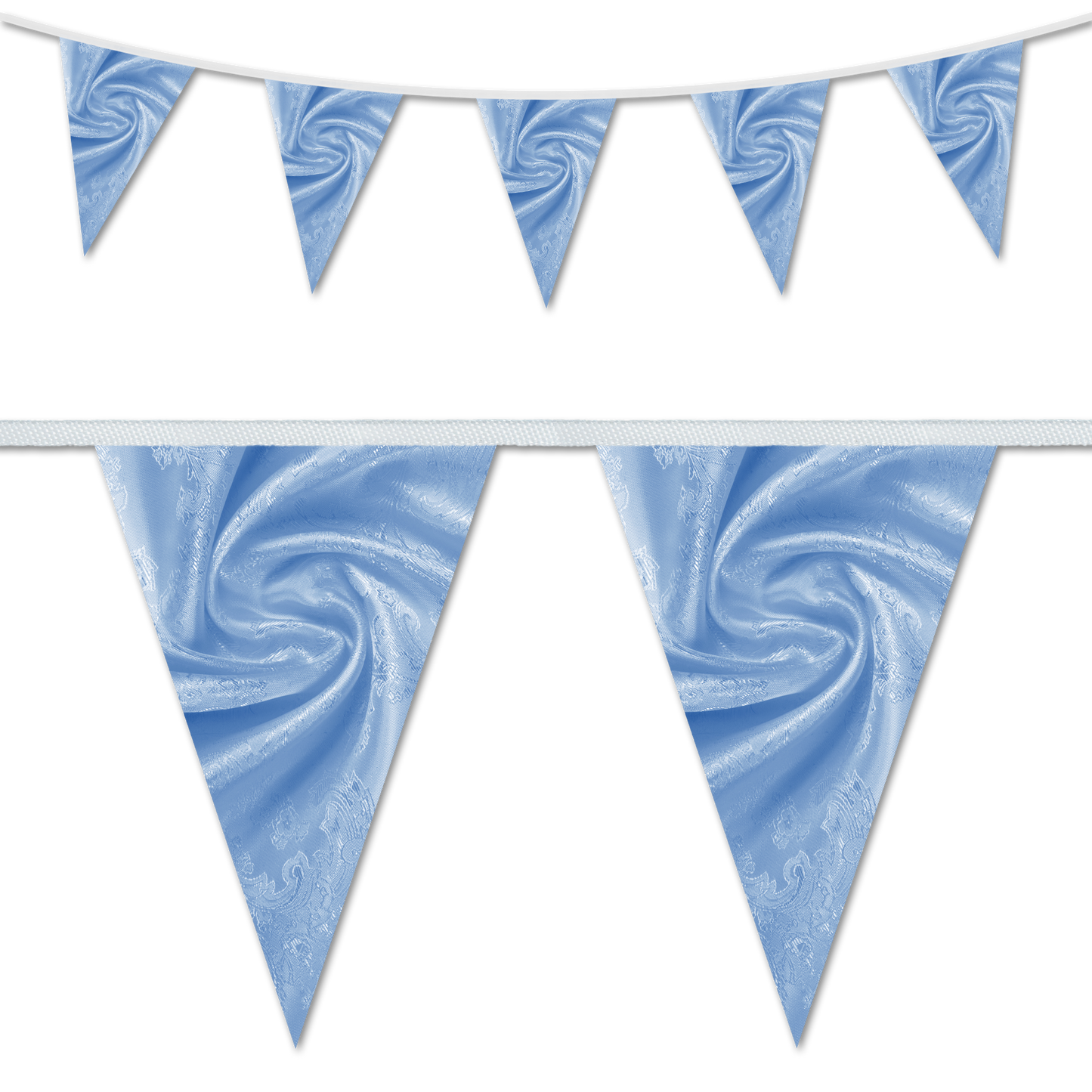 Velvet swirl themed wedding day decorative bunting in an aqua blue colour