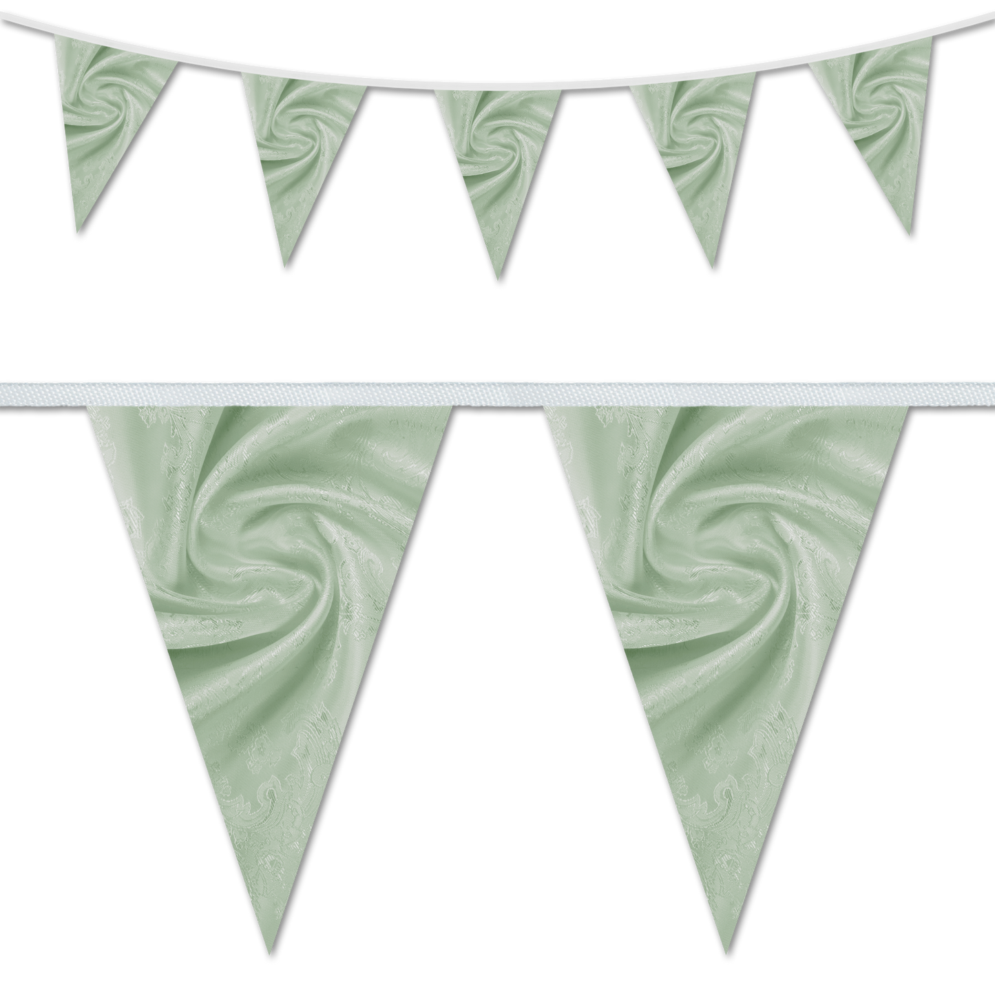 Velvet swirl themed wedding day decorative bunting in an ice green colour