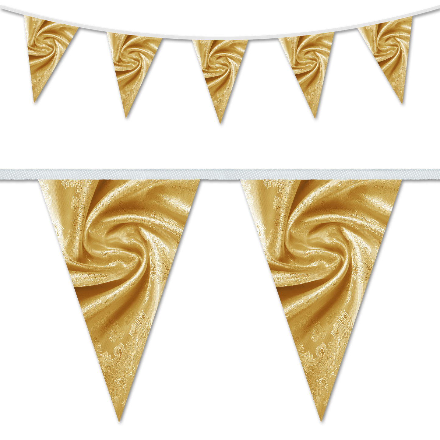 Velvet swirl themed wedding day decorative bunting in an Inca gold colour