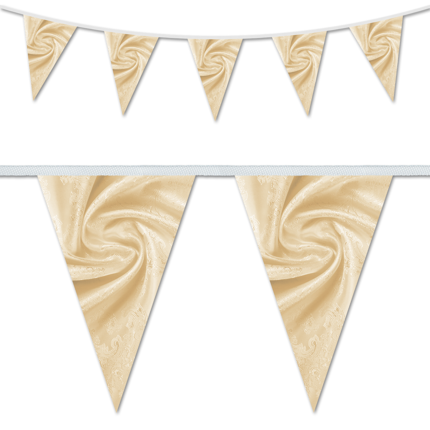 Velvet swirl themed wedding day decorative bunting in a light gold colour