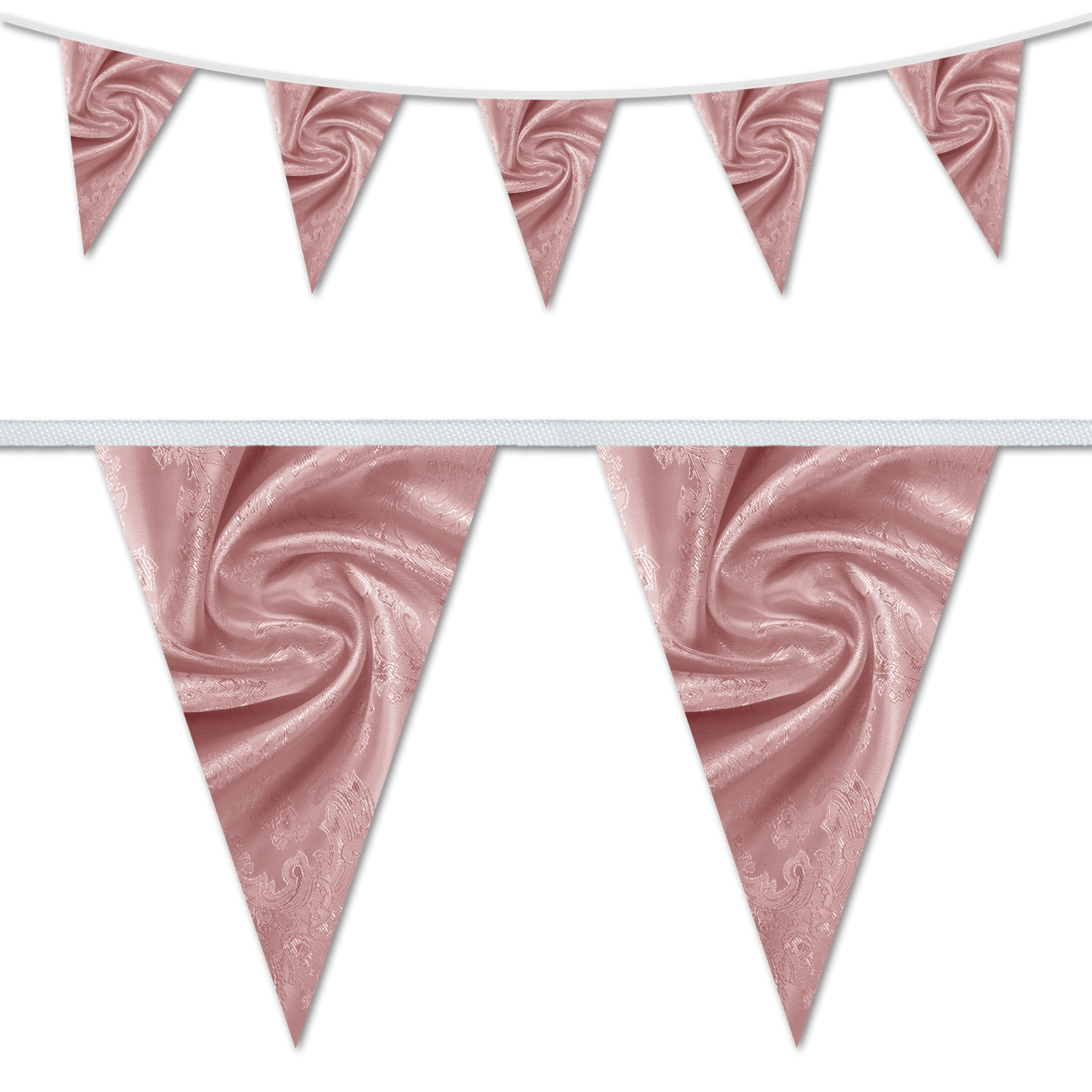 Velvet swirl themed wedding day decorative bunting in a rose pink colour