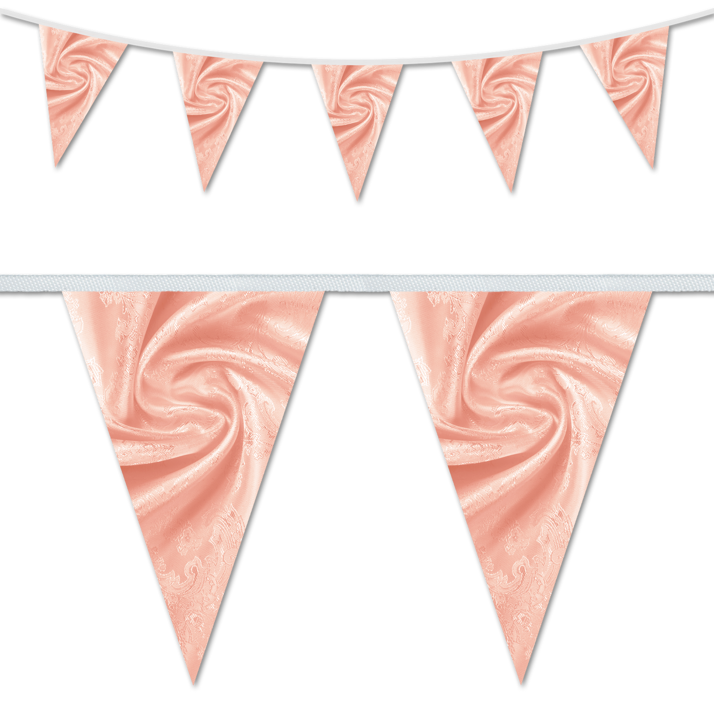 Velvet swirl themed wedding day decorative bunting in a salmon pink colour