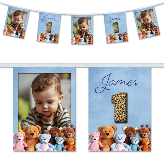 Personalised Baby Birthday Party Bunting Decoration Blue
