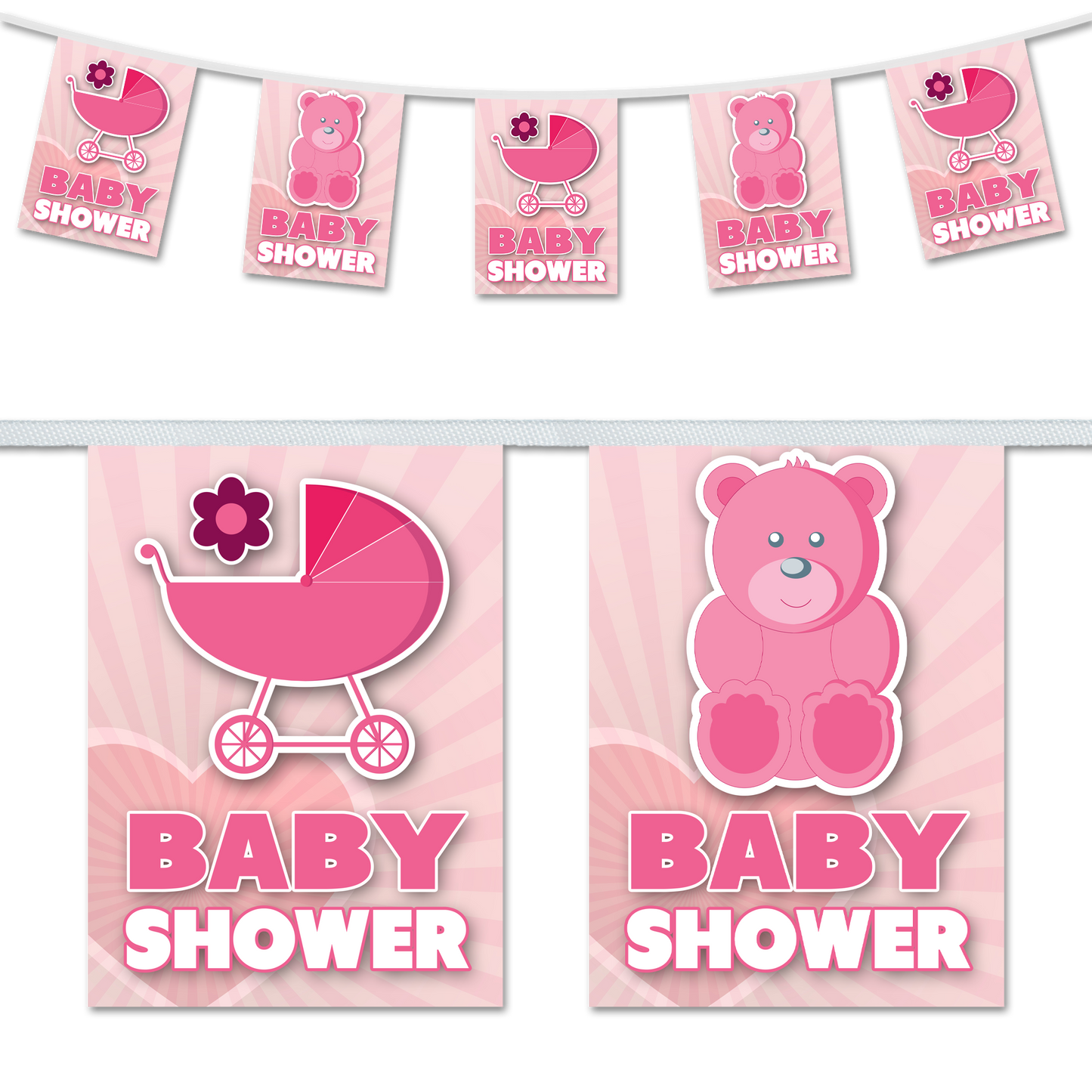 Baby Shower Girl Pram & Teddy Design