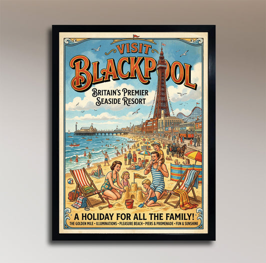 Visit Blackpool – Britain's Premier Seaside Resort – Vintage Travel Poster