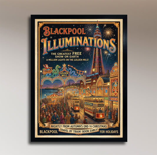 Blackpool Illuminations – The Greatest Free Show on Earth – Vintage Travel Poster