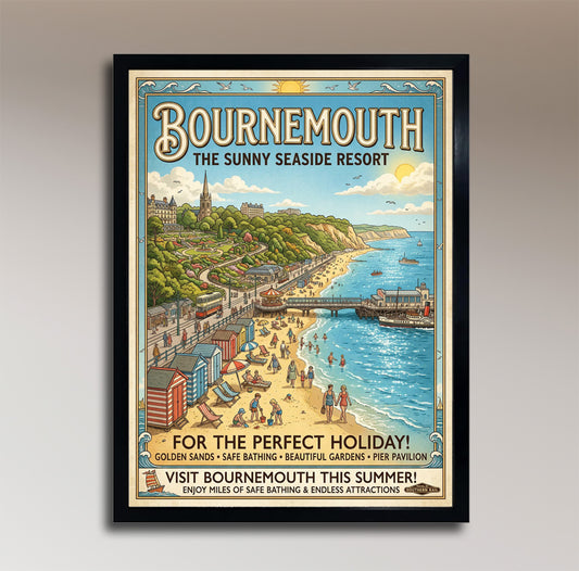 Bournemouth – The Sunny Seaside Resort – Vintage Travel Poster