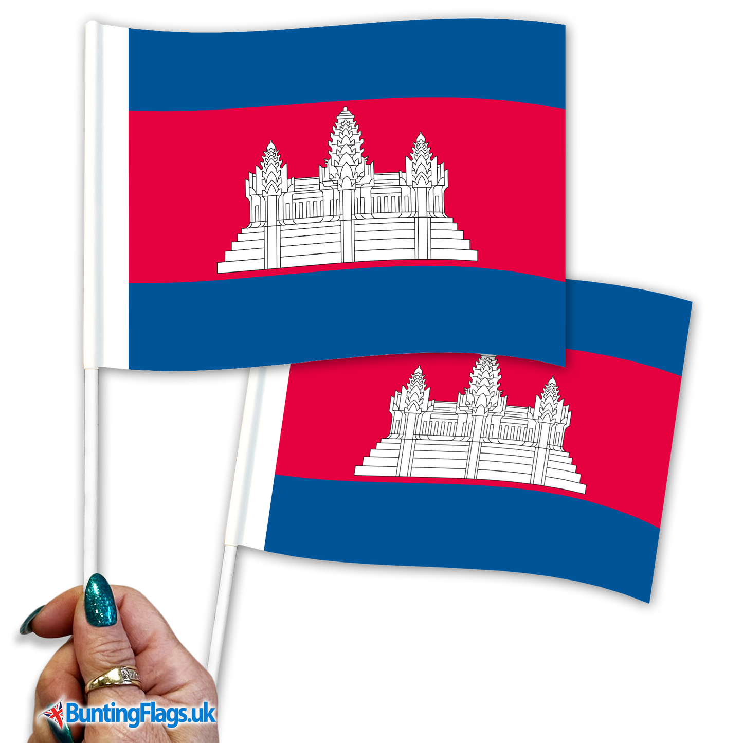 Cambodia hand waving flags