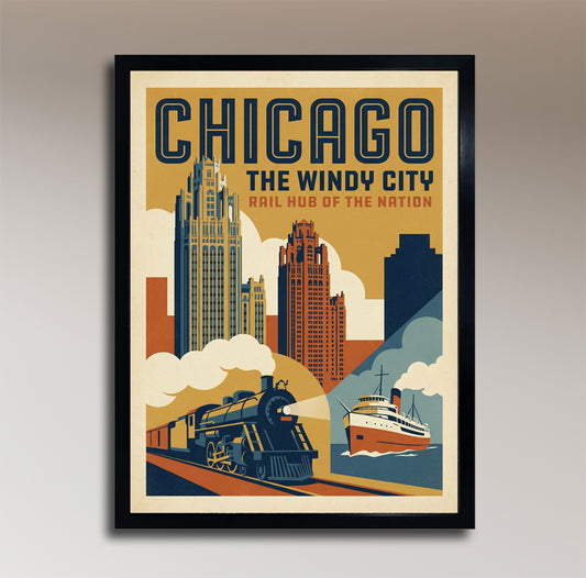 Chicago: The Windy City – Rail Hub of the Nation – Vintage Travel Poster