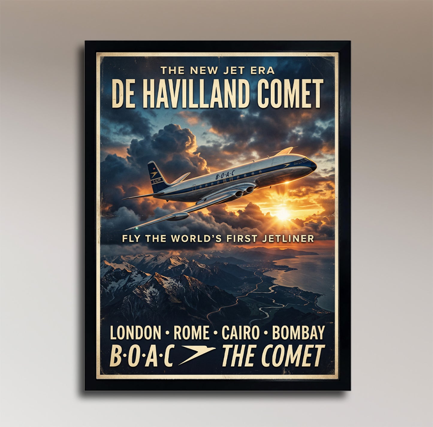 Fly BOAC De Havilland Comet – The World's First Jetliner – Vintage Travel Poster