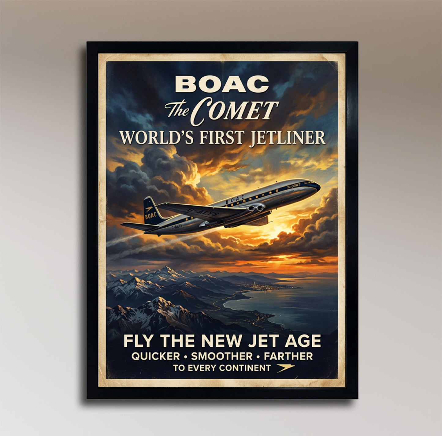 BOAC De Havilland Comet – The New Jet Age – Vintage Travel Poster
