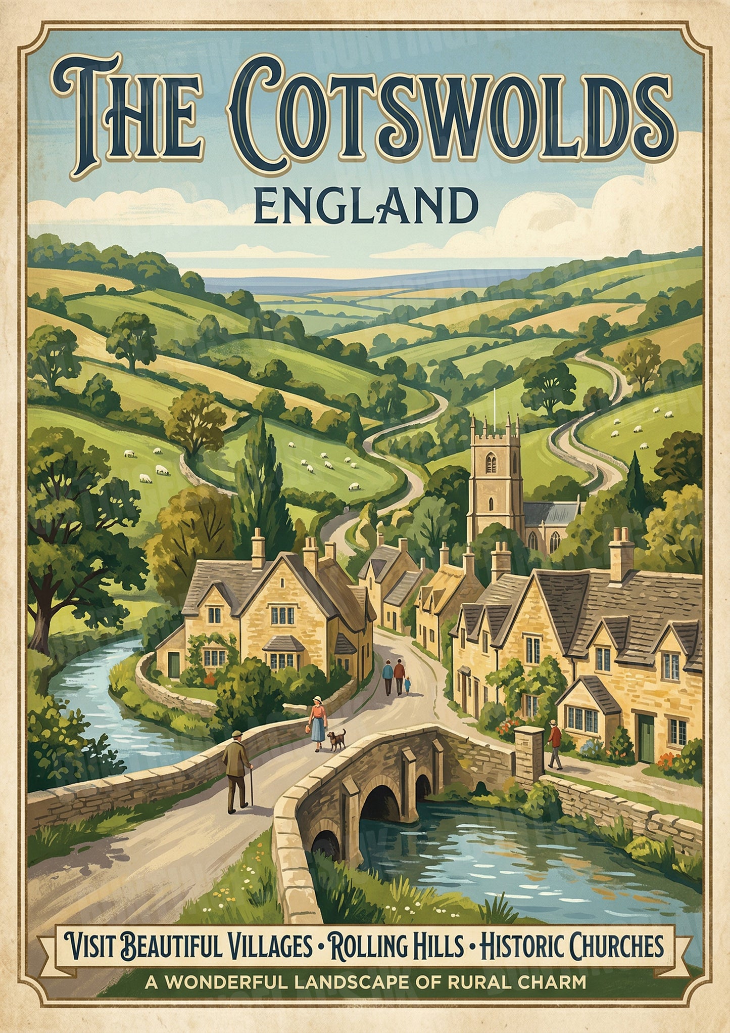 The Cotswolds – England – Vintage Travel Poster