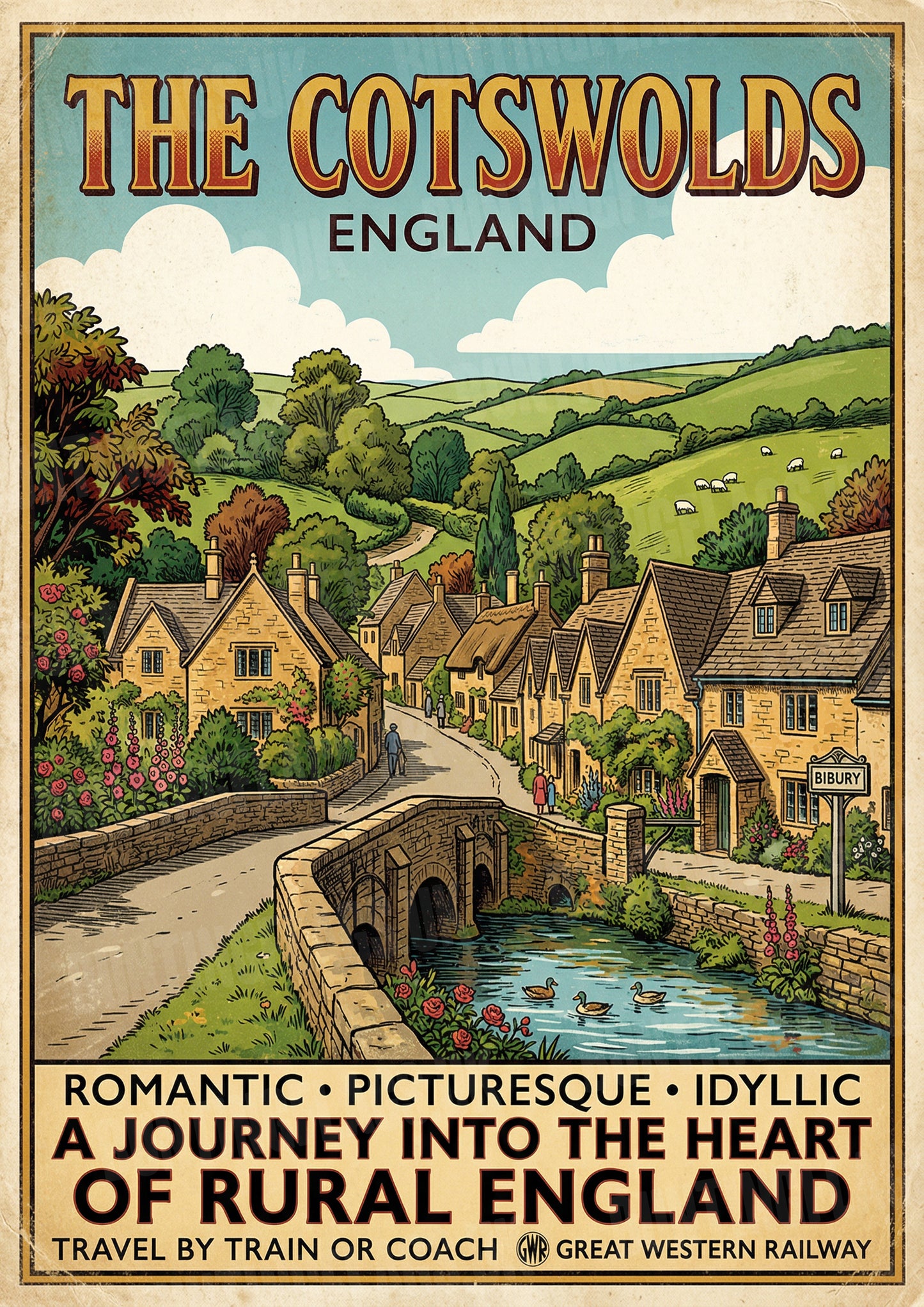 The Cotswolds – Bibury – Vintage Travel Poster