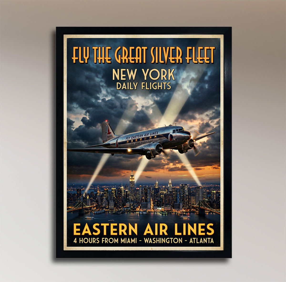 Eastern Air Lines DC-3 Vintage Travel Poster – Mid-Century Aviation Art