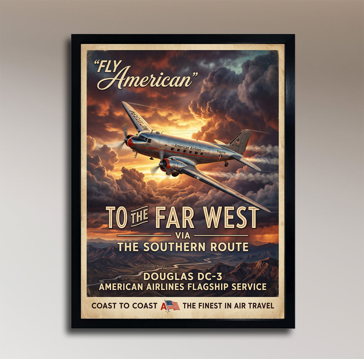 Fly American – The Flagship – Douglas DC-3 – Vintage Travel Poster