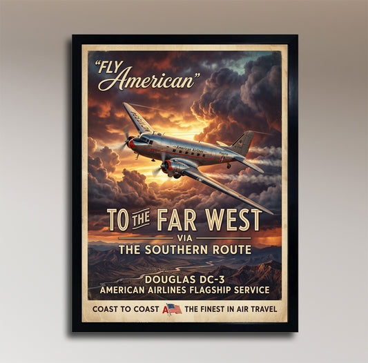 Fly American – The Flagship – Douglas DC-3 – Vintage Travel Poster