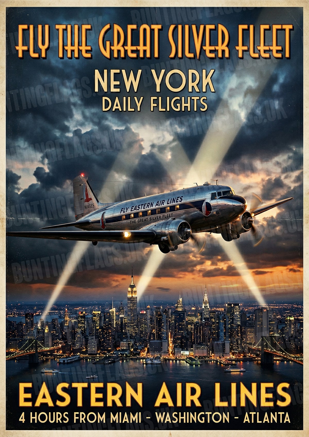 Eastern Air Lines DC-3 Vintage Travel Poster – Mid-Century Aviation Art