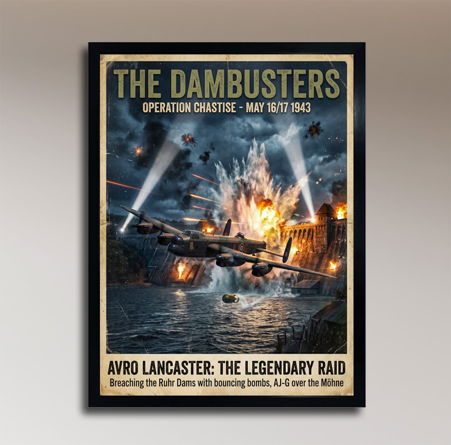 The Dambusters – Avro Lancaster Legendary Raid – Operation Chastise 1943 – Vintage Poster