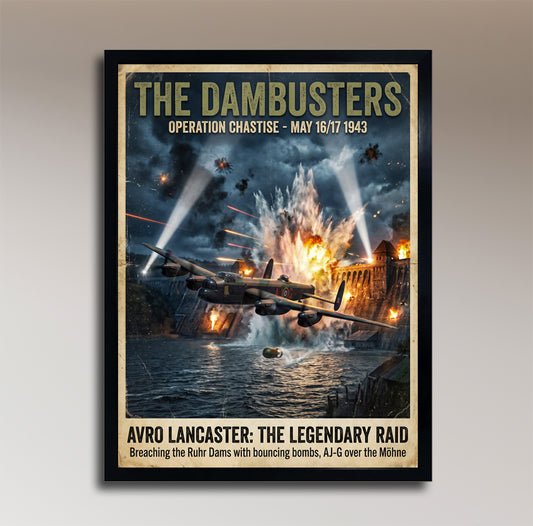 The Dambusters – Avro Lancaster Legendary Raid – Operation Chastise 1943 – Vintage Poster