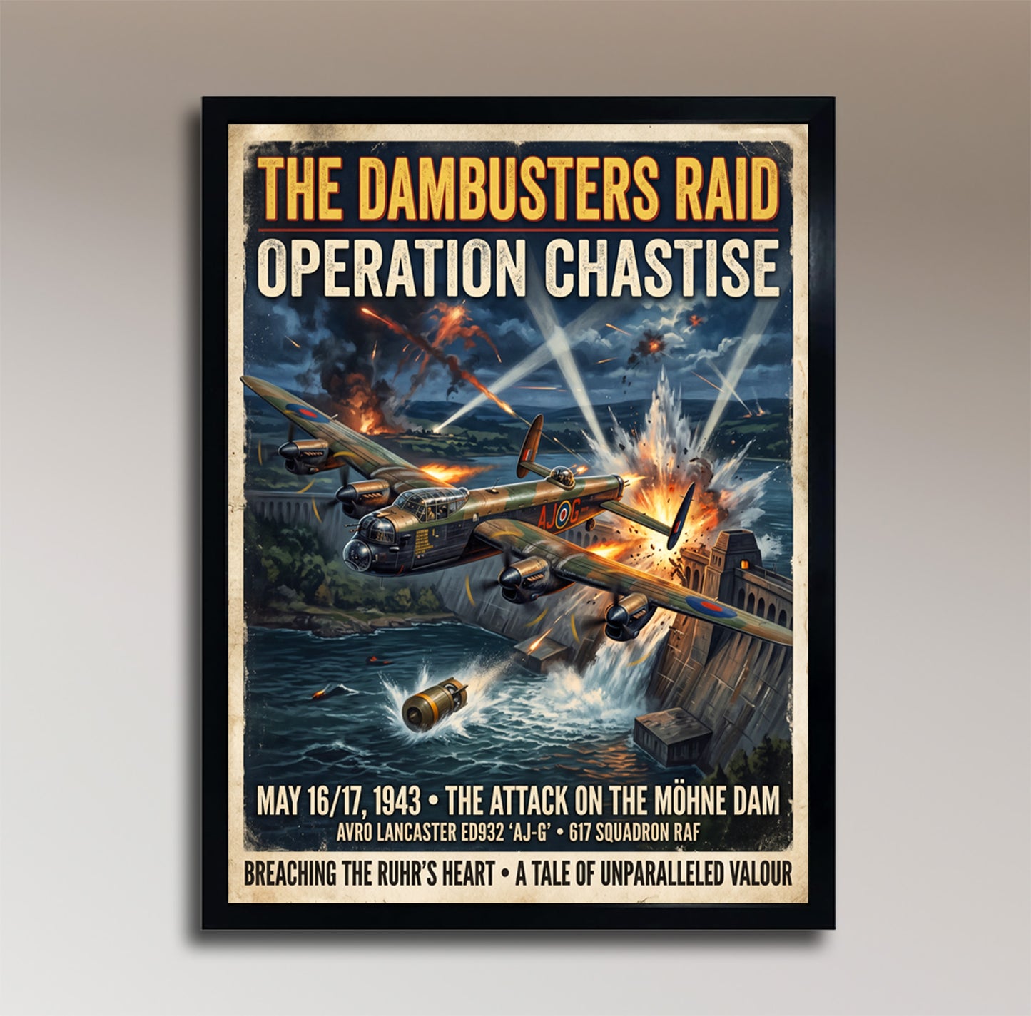 The Dambusters Raid – Operation Chastise – Avro Lancaster AJ-G – Vintage Poster