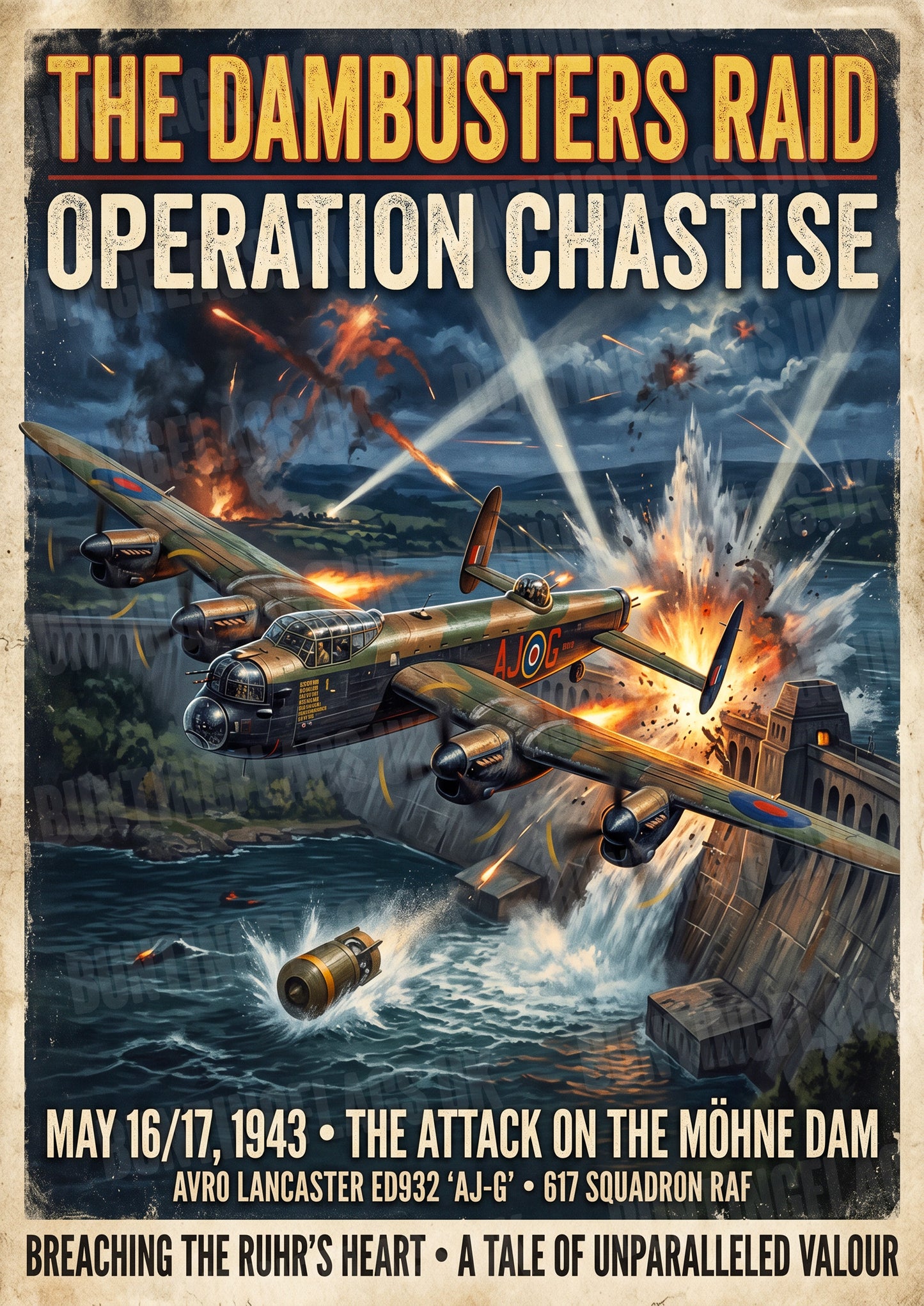 The Dambusters Raid – Operation Chastise – Avro Lancaster AJ-G – Vintage Poster