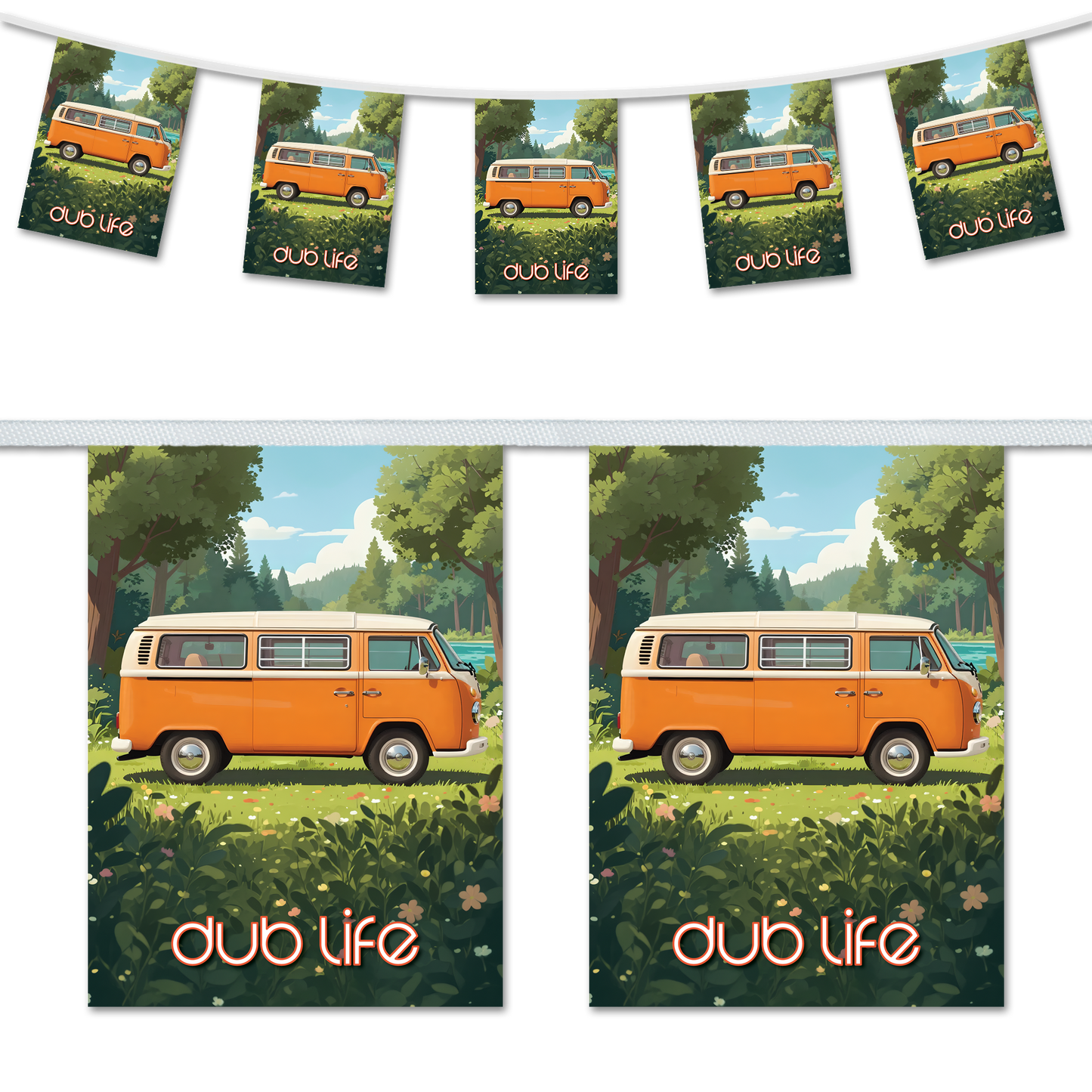 Dub Life – Orange VW Camper Van in the Wild – A5 Bunting