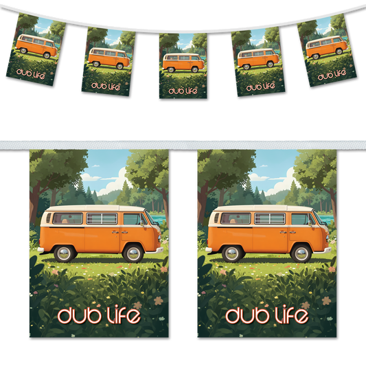 Dub Life – Orange VW Camper Van in the Wild – A5 Bunting