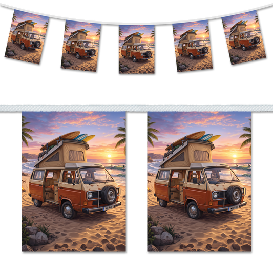 Dub Life – Westfalia T3 Surf Camper at Sunset – A5 Bunting