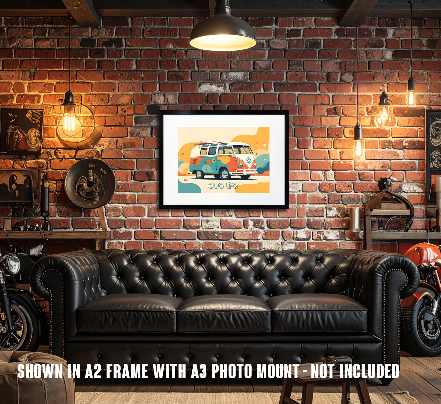 Dub Life traditional Volkswagen camper van in a retro illustrated style