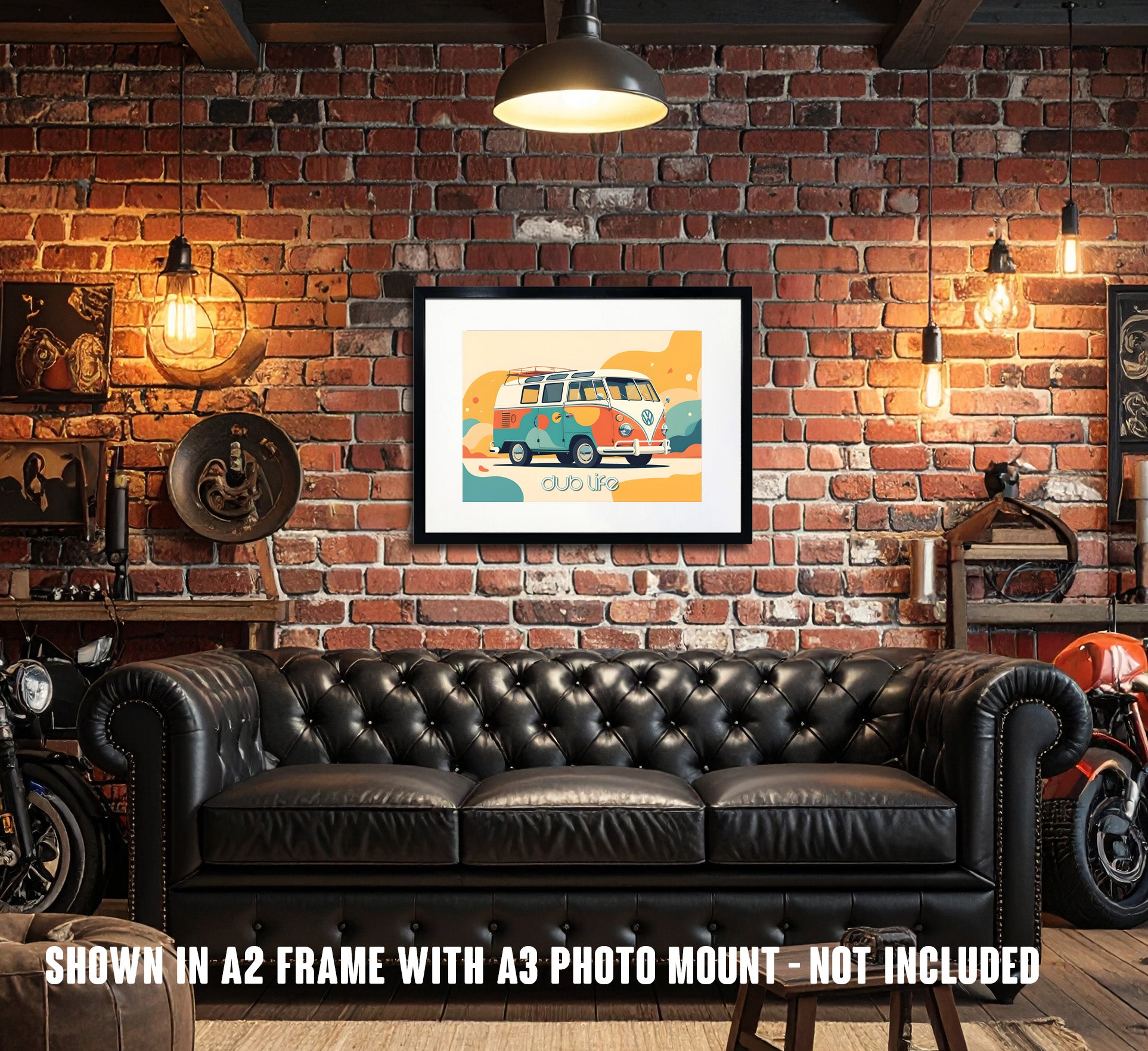 Dub Life traditional Volkswagen camper van in a retro illustrated style