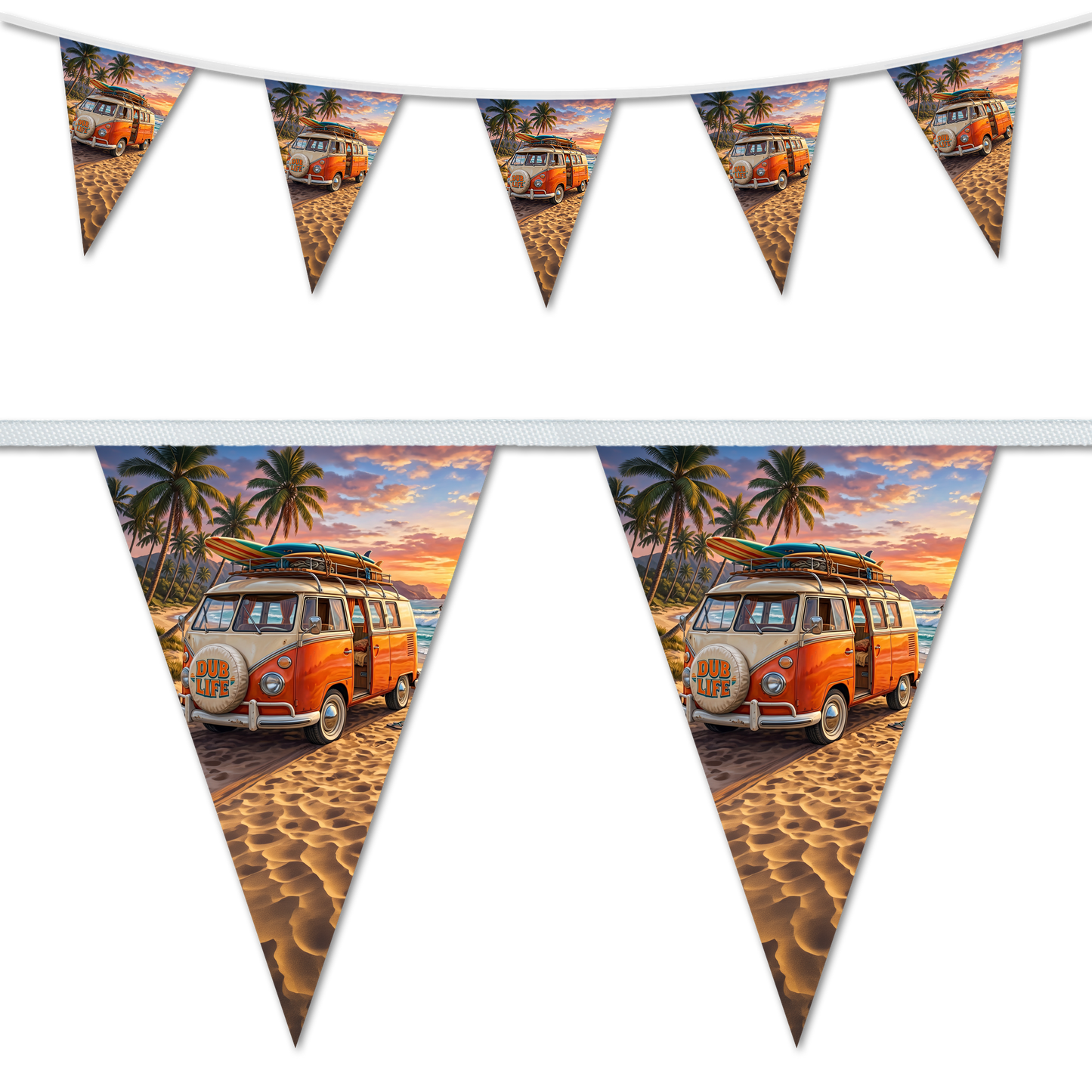 Dub Life – Orange T2 Surf Van Sunset – 200x300mm Bunting