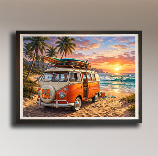 Dub Life – Surf Van Sunset – Vintage Style Poster