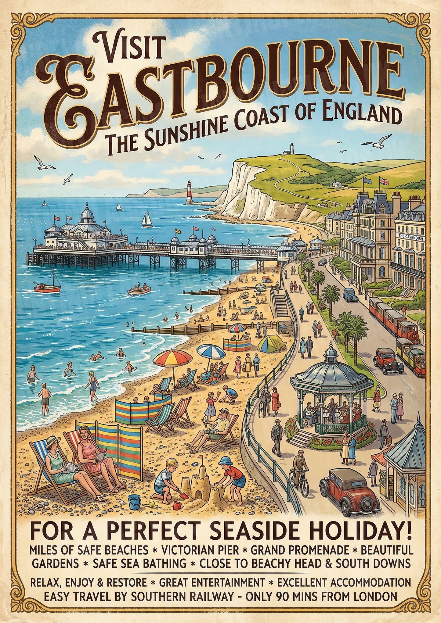 Eastbourne – The Sunshine Coast of England – Vintage Travel Poster
