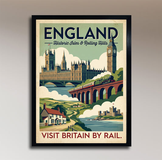 England: Historic Isles & Rolling Hills – Vintage Travel Poster