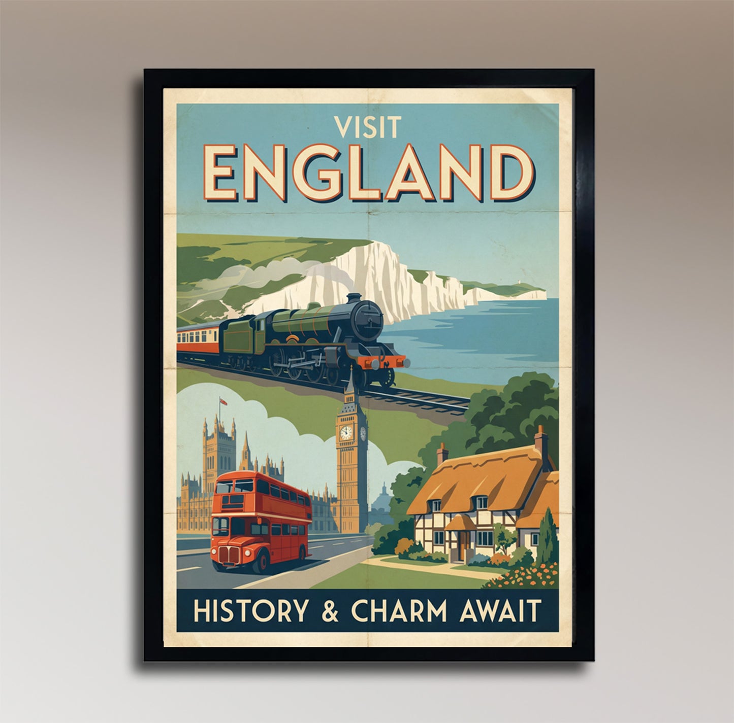 England: History & Charm Await – Vintage Travel Poster