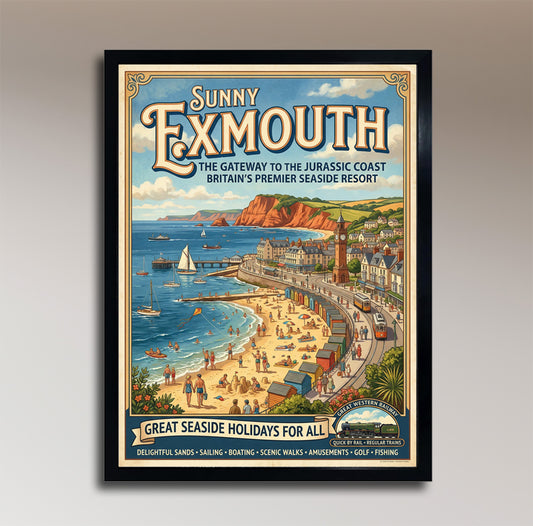 Sunny Exmouth – The Gateway to the Jurassic Coast – Vintage Travel Poster
