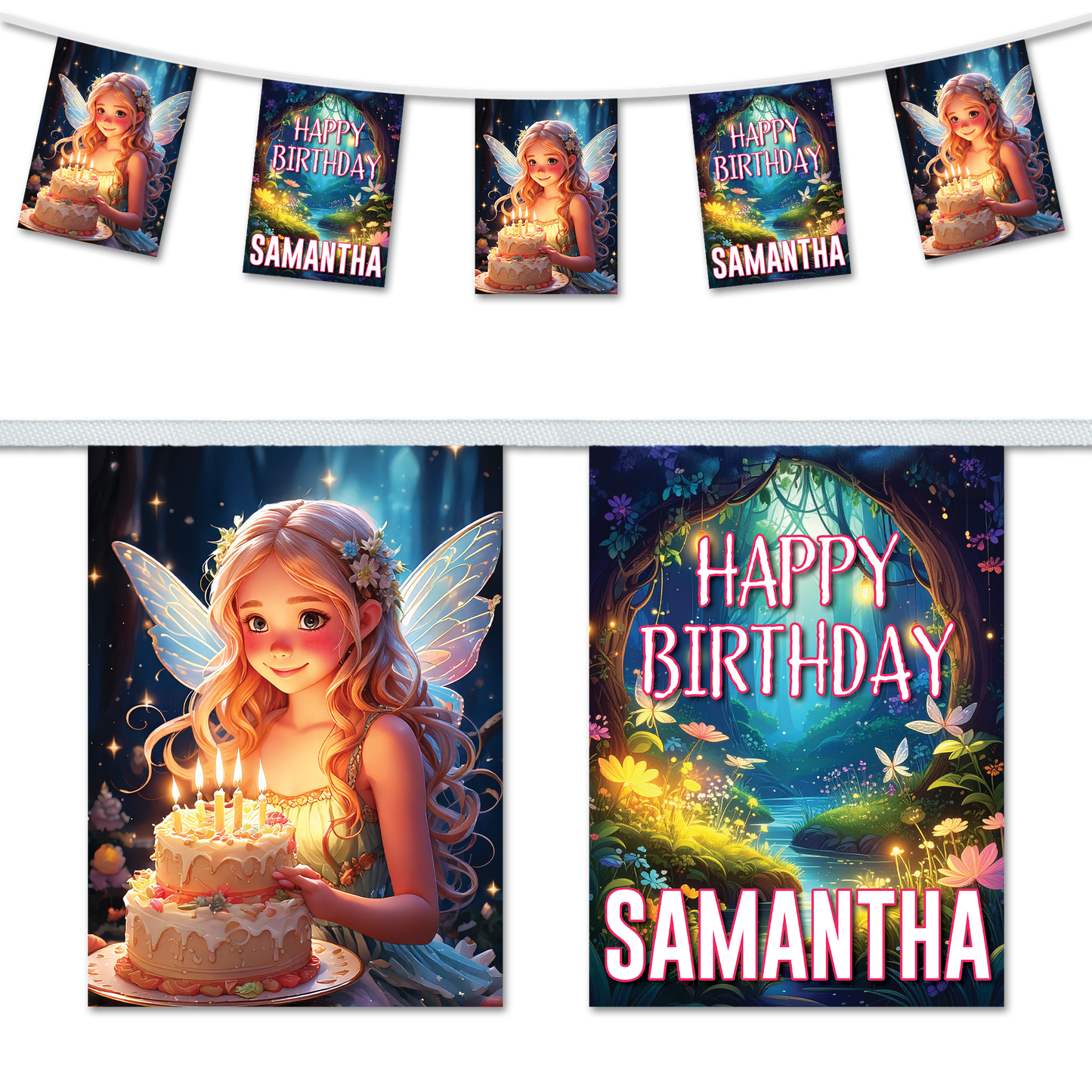 Fairy themed personalised birthday bunting