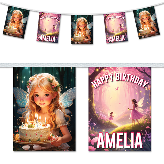 Fairy themed personalised birthday bunting