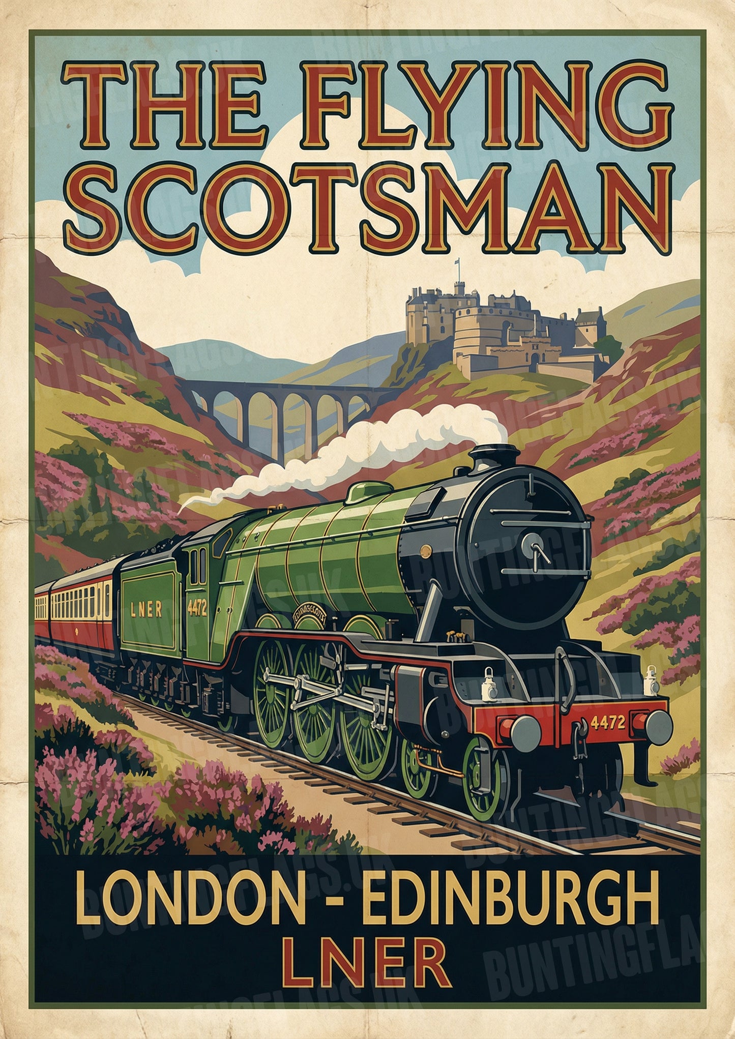 London to Edinburgh aboard The Flying Scotsman – Vintage Poster